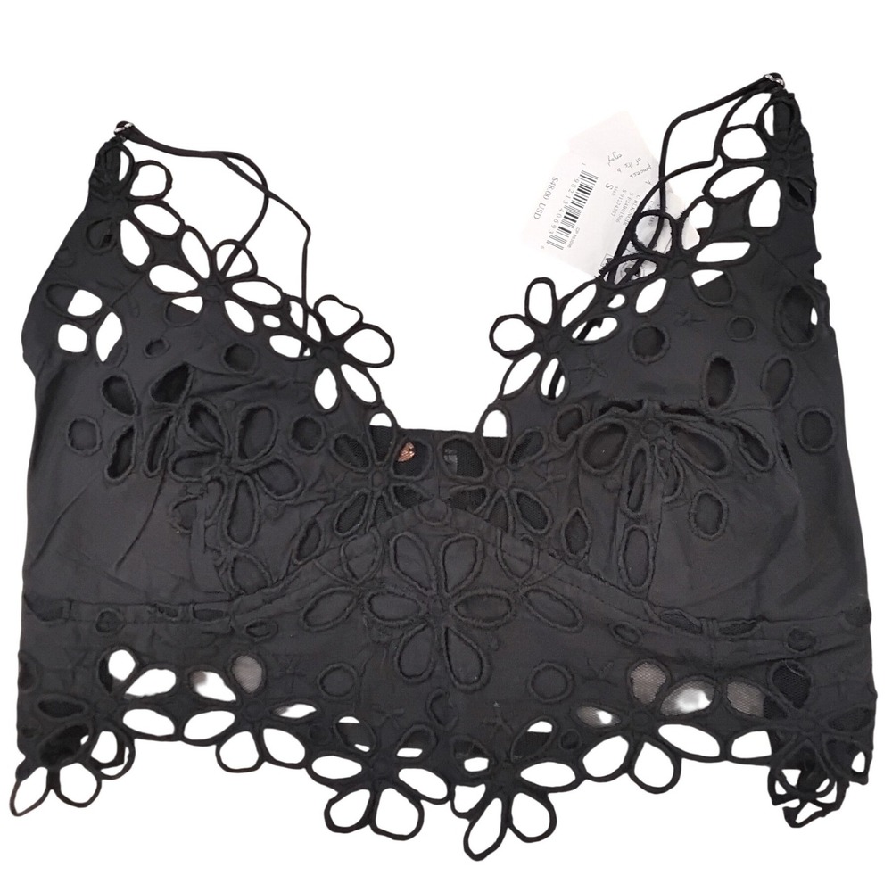 Free People Intimately Adella Bralette Black Floral Lace Crochet Boho New S